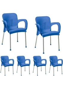 6 Adet Metal Ayaklı Plastik Sandalye Koltuk Mavi